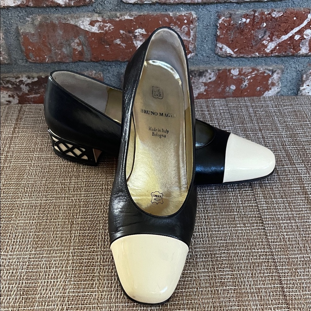 Vintage Bruno Magli Black and Cream Heels